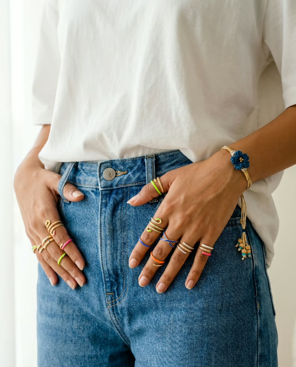 Crochet Flower & Rings — Stacked & styled