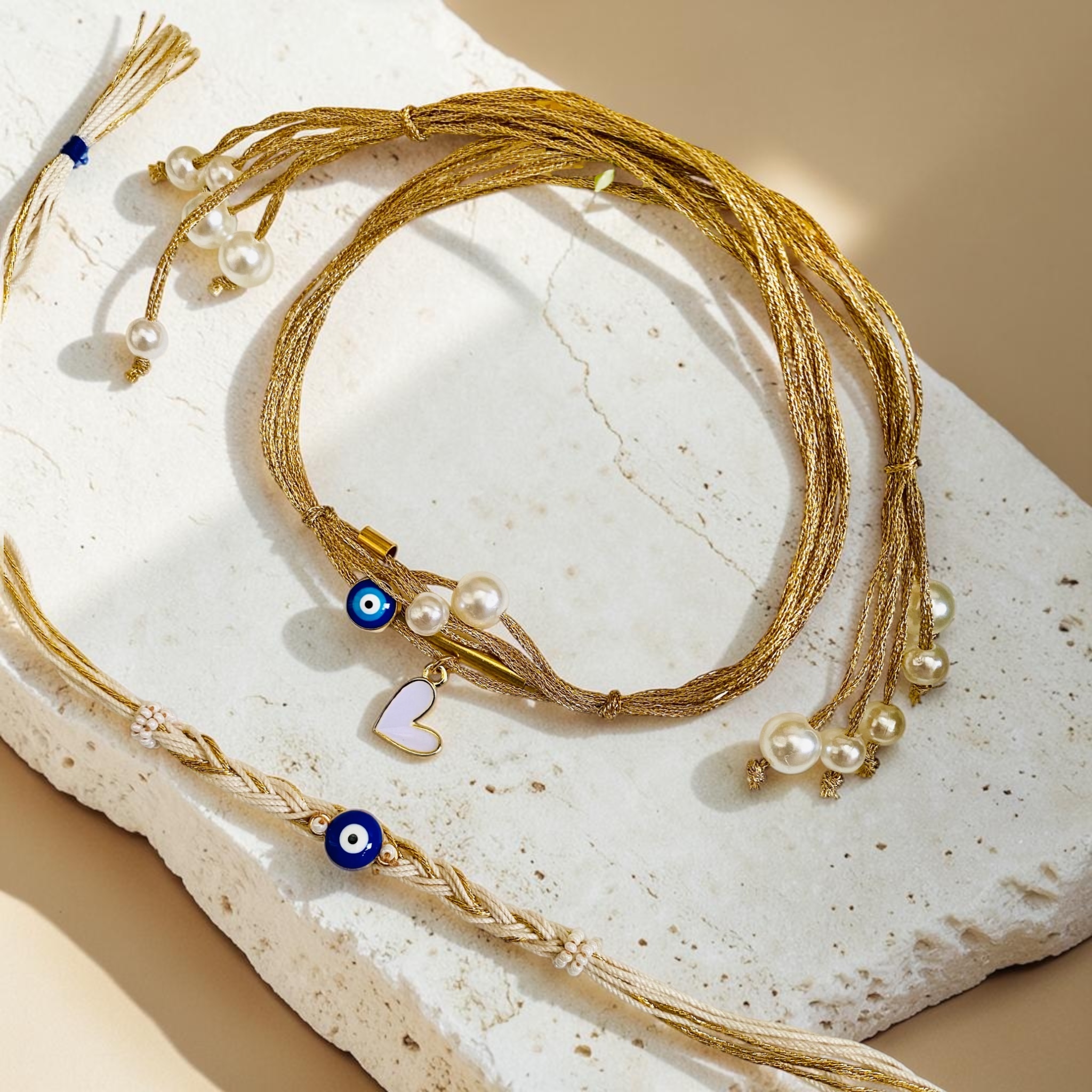 Signature Evil Eye Bracelet on a festive background