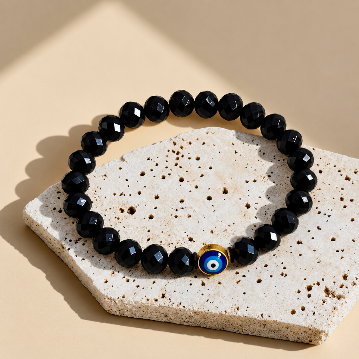 Serene Beaded Bracelet BLACK on a festive background